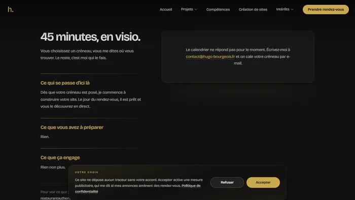 L'interface de prise de rendez-vous
