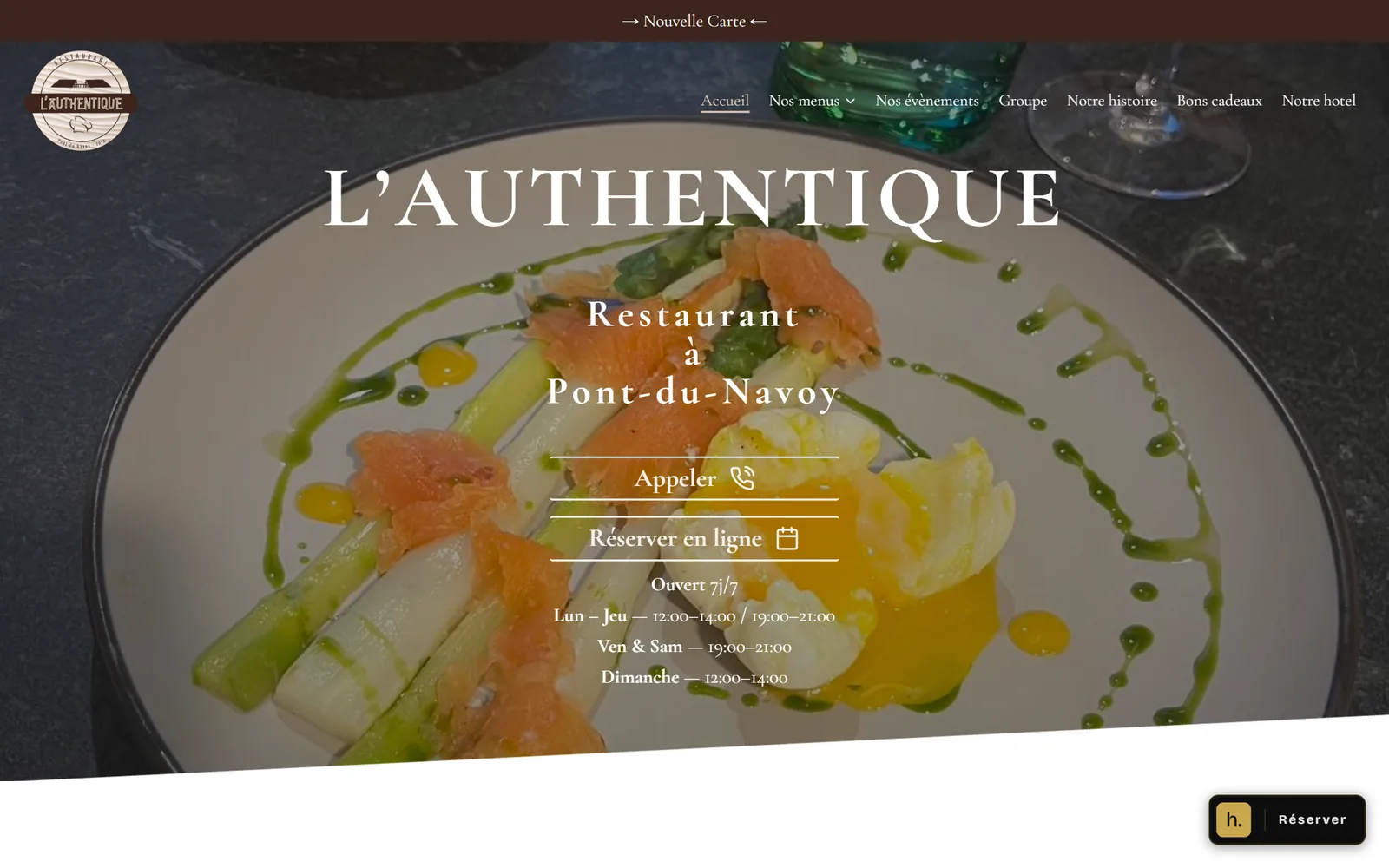 Page d'accueil du site de L'Authentique, restaurant à Pont-du-Navoy